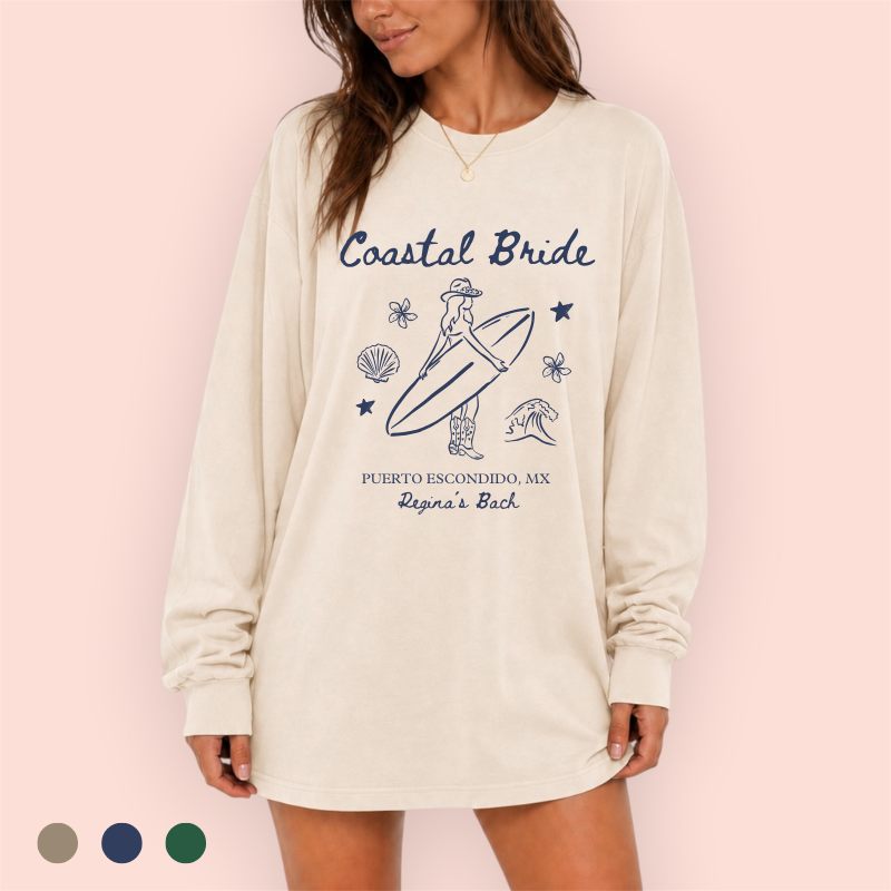 Playera manga larga oversize personalizada "coastal bride"