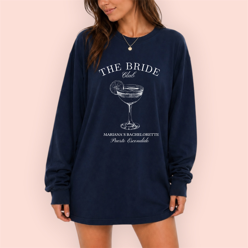 Playera manga larga oversize personalizada "the bride club"