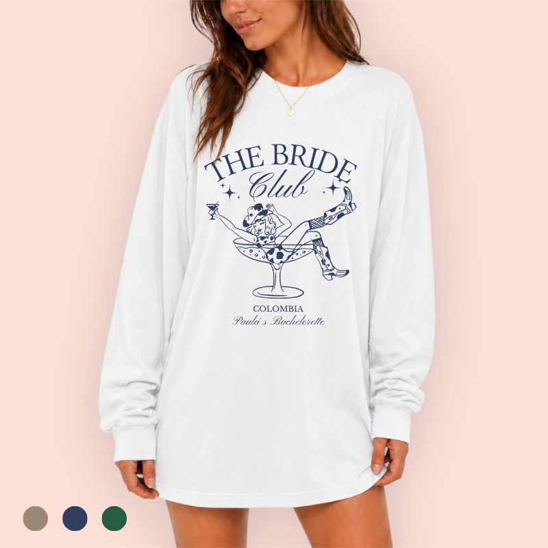 Playera manga larga oversize personalizada "the bride club"