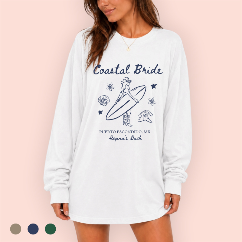 Playera manga larga oversize personalizada "coastal bride"