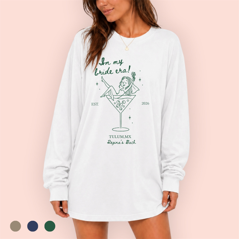 Playera manga larga oversize personalizada "In my bride era"