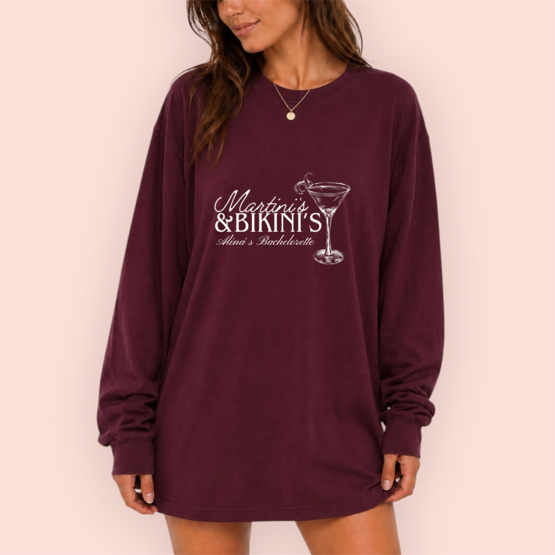 Playera manga larga oversize personalizada "martinis & bikinis"