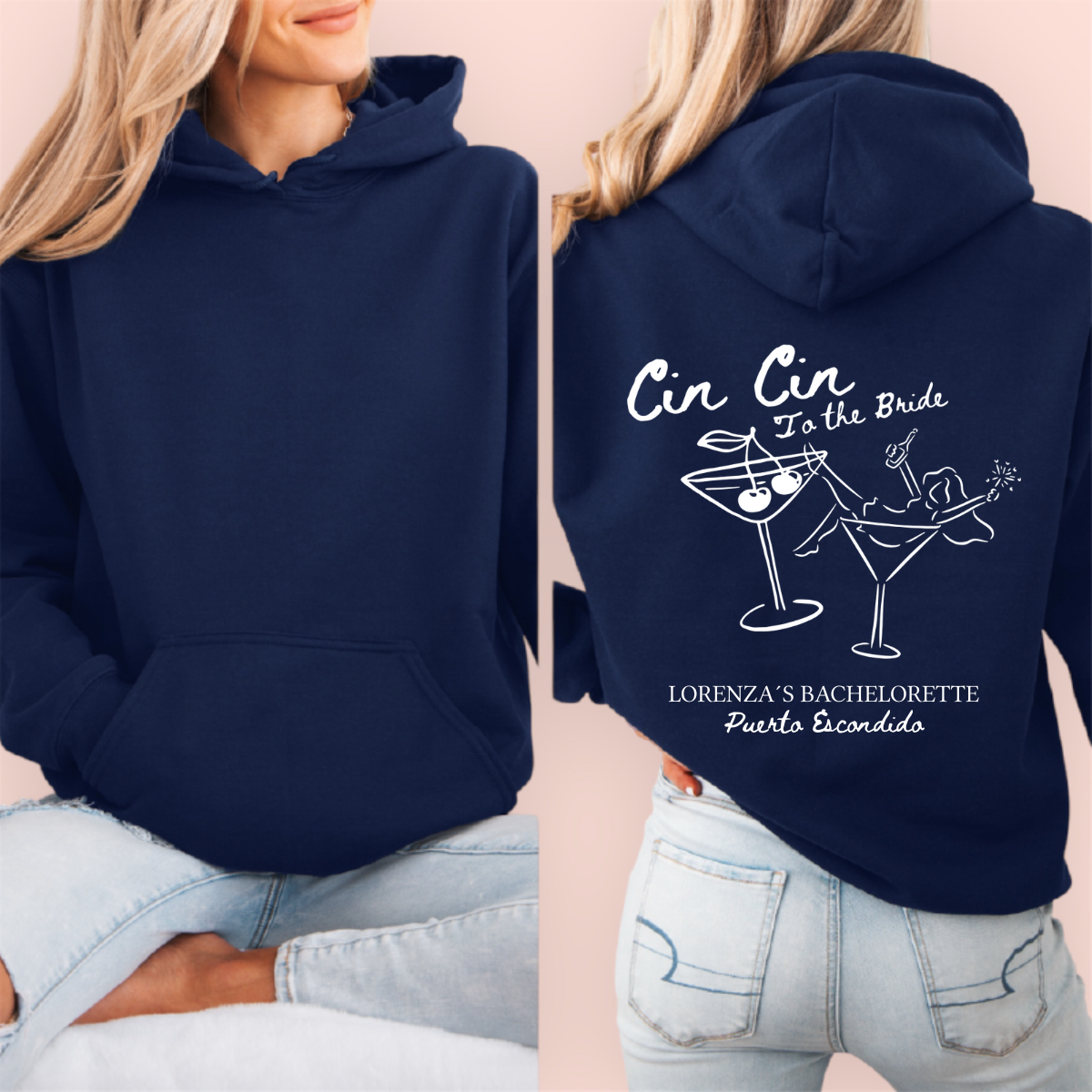 Sudadera azul marino personalizada "cinn cin to the bride"