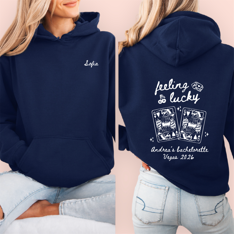 Sudadera azul marino personalizada "feeling lucky"