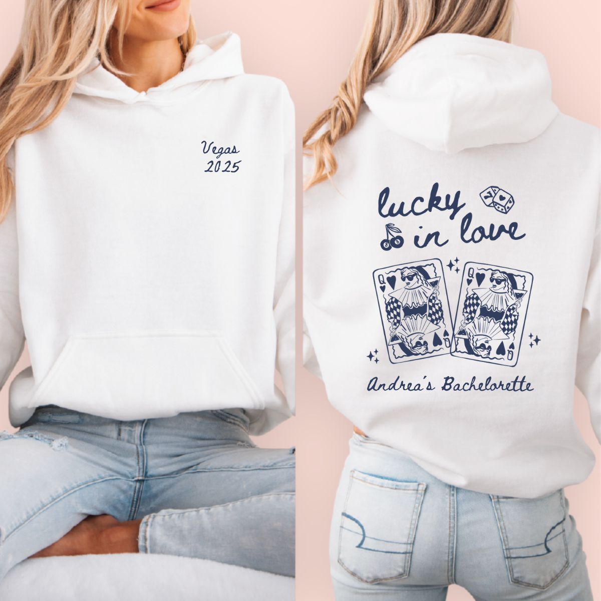 Sudadera blanca personalizada "lucky in love"