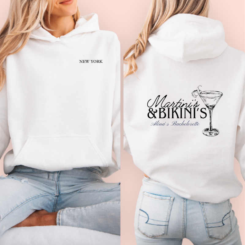 Sudadera blanca personalizada "martinis & bikinis"