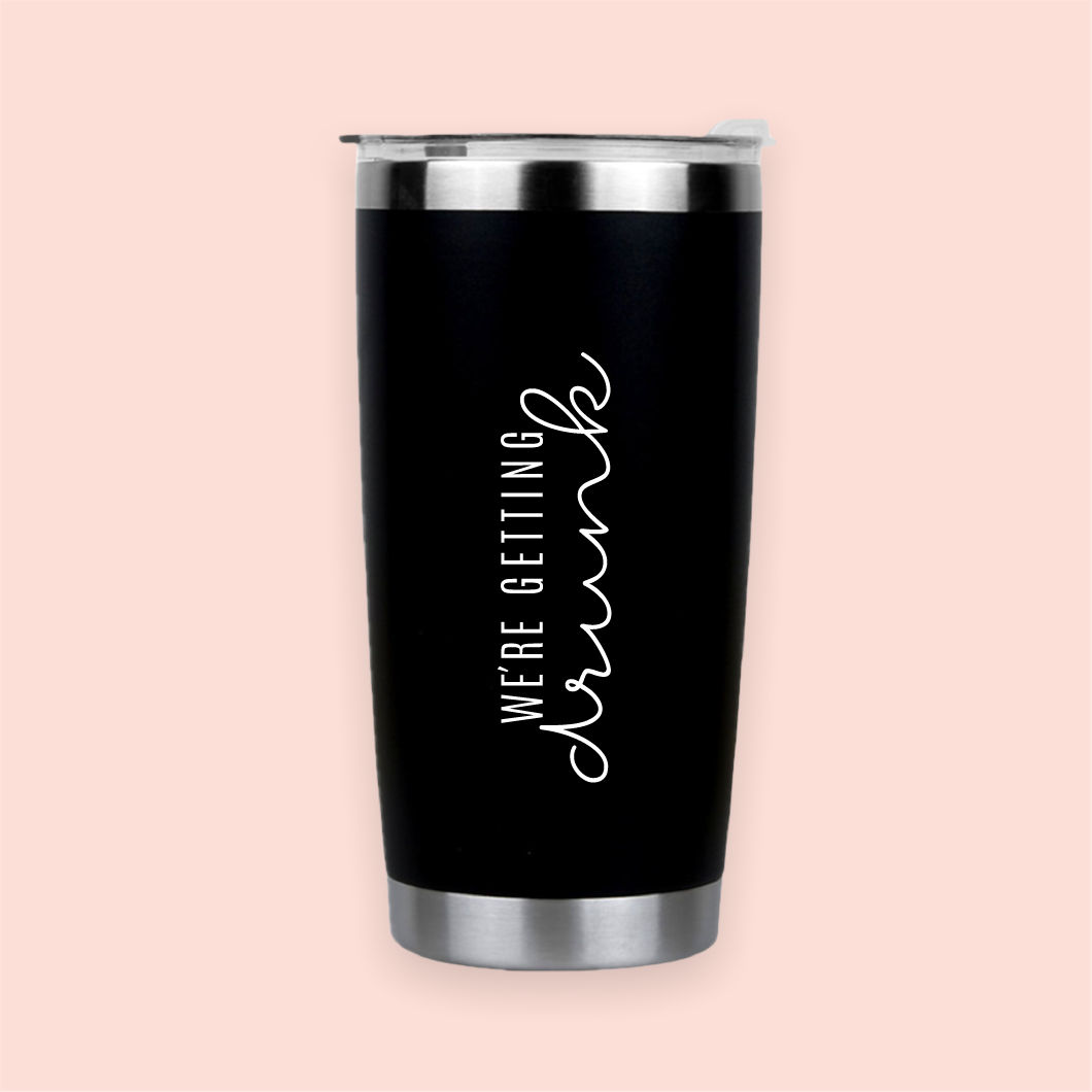 Vaso de acero negro "We´re getting drunk"