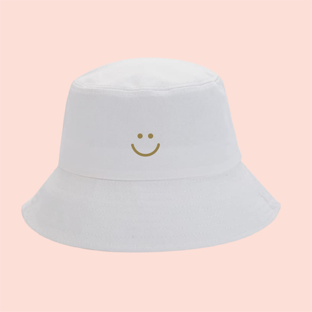Bucket hat blanco happy face