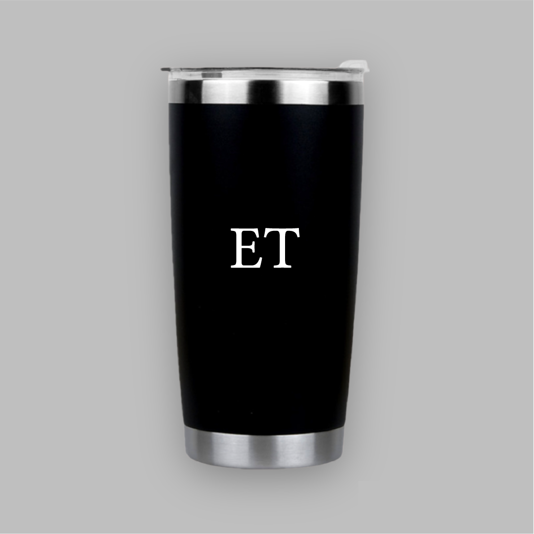 Termo negro de acero personalizado con iniciales