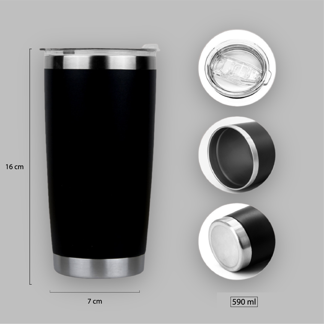 Termo negro de acero personalizado con iniciales