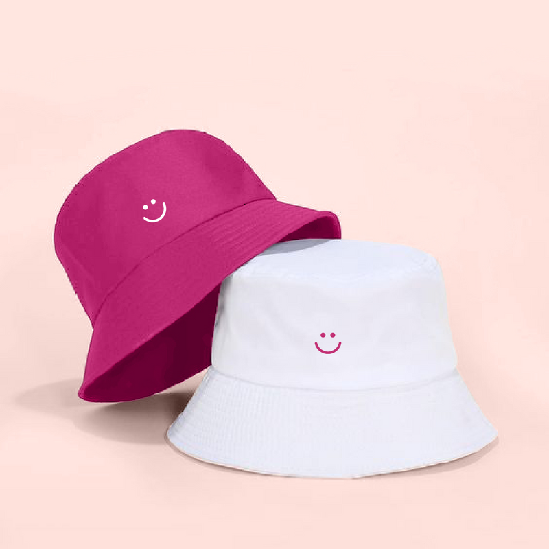 Bucket hat rosa happy face