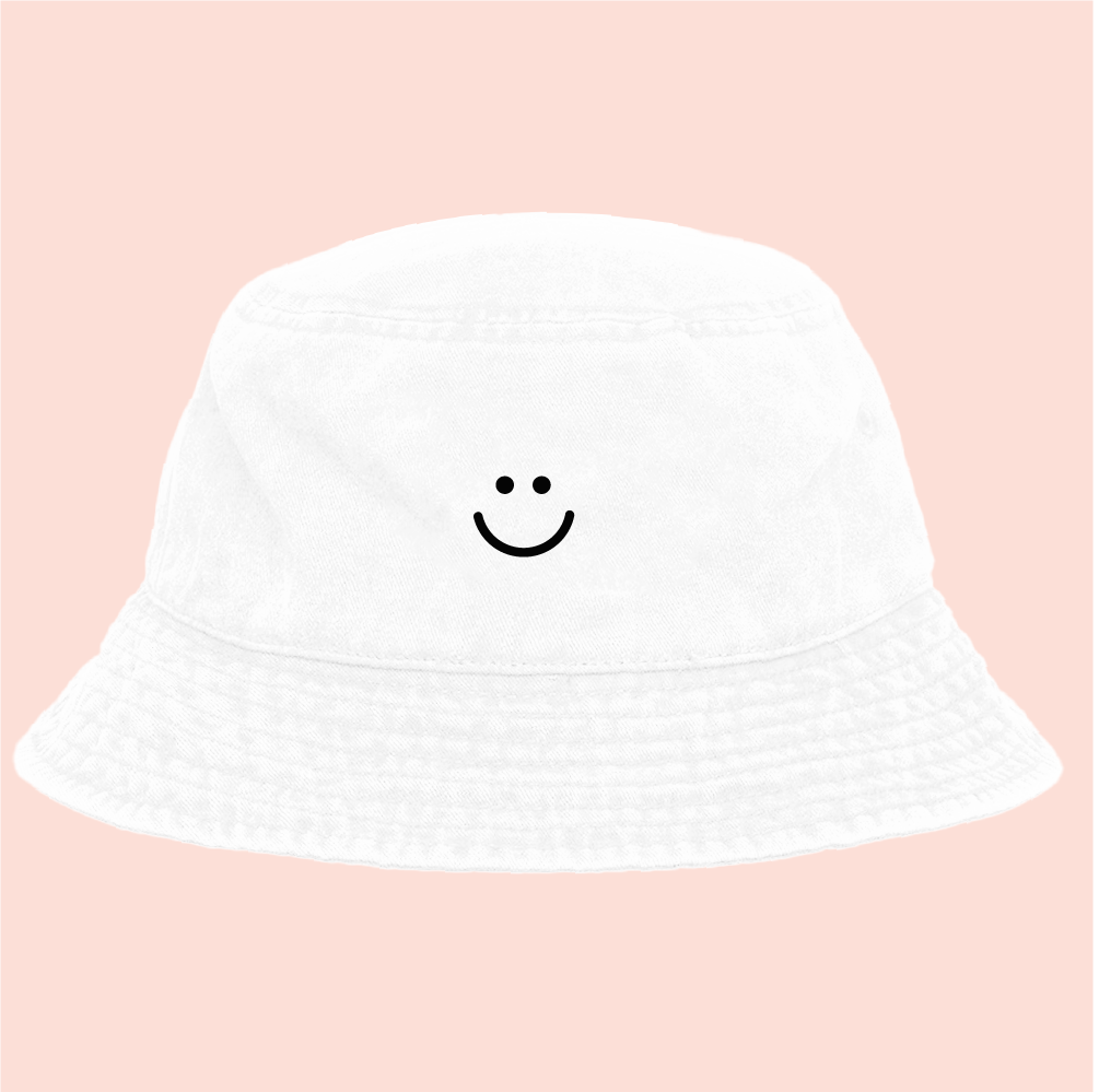 Bucket hat blanco deslavado Happy Face