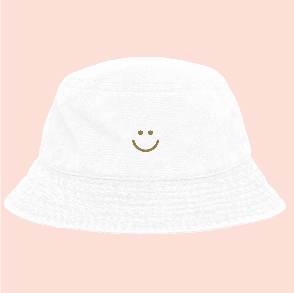 Bucket hat blanco deslavado Happy Face
