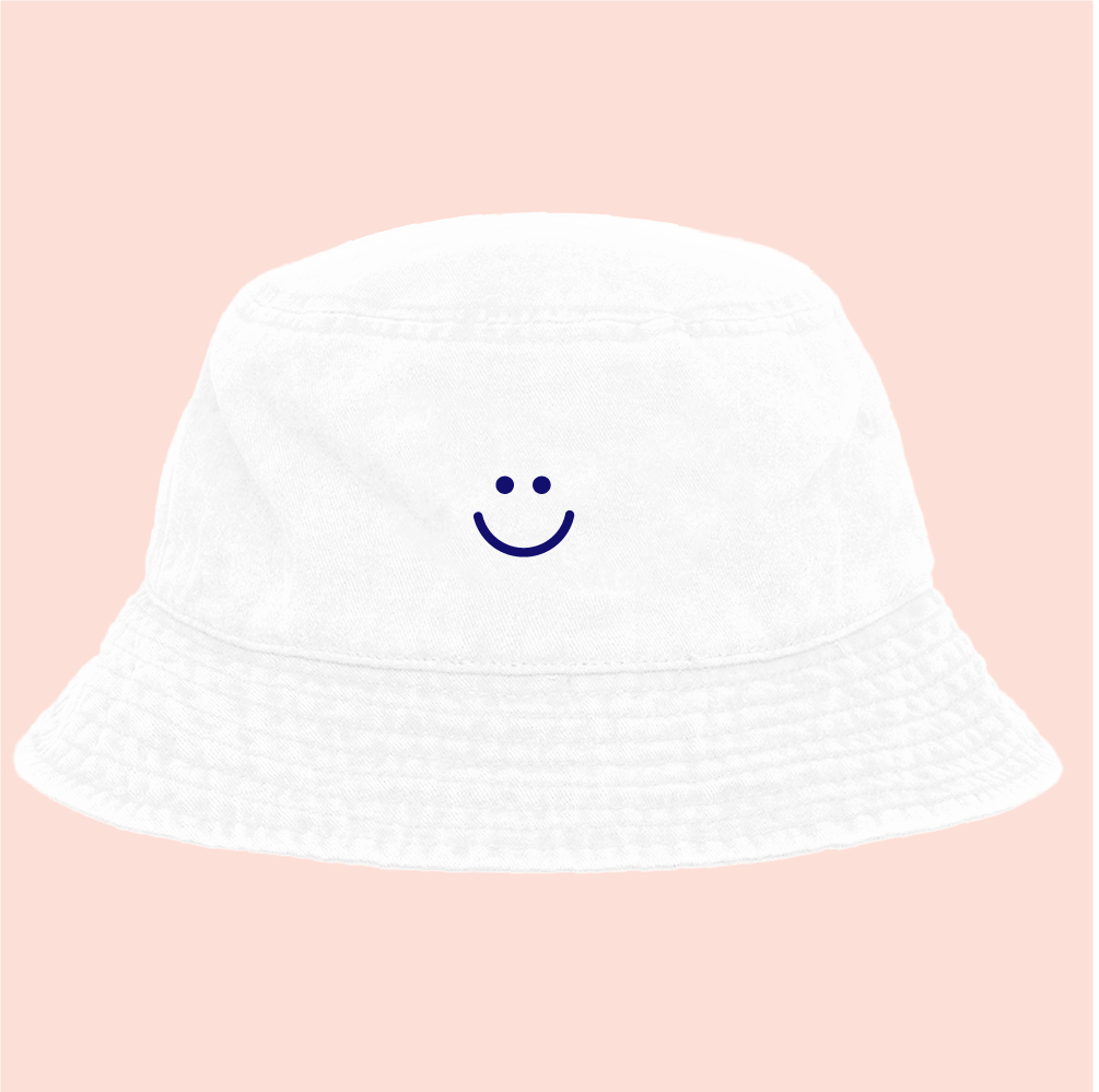 Bucket hat blanco deslavado Happy Face