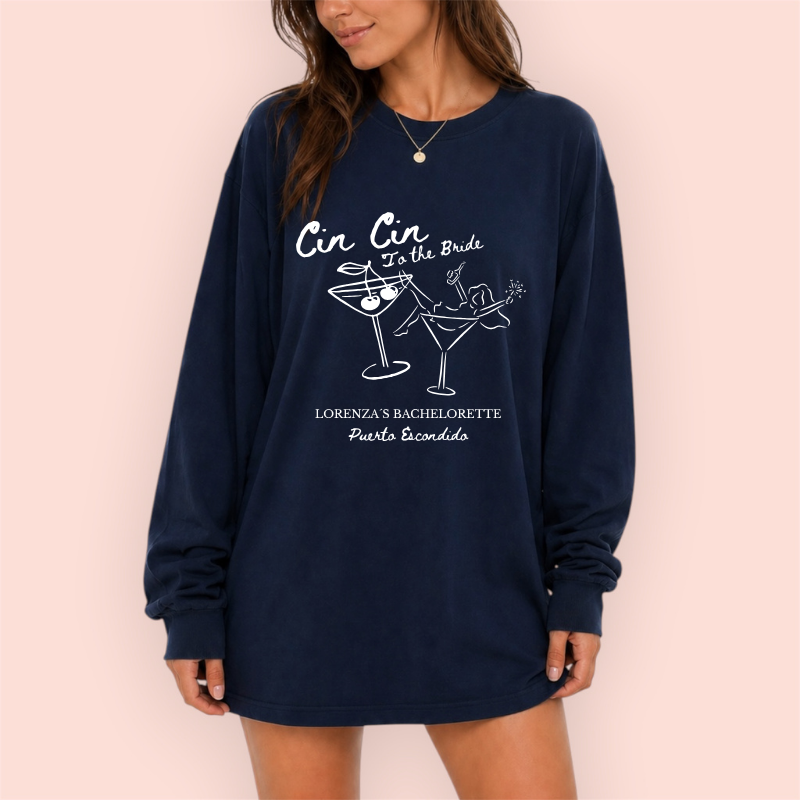 Playera manga larga oversize personalizada "cin cin to the bride"