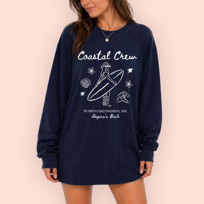 Playera manga larga oversize personalizada "coastal crew"