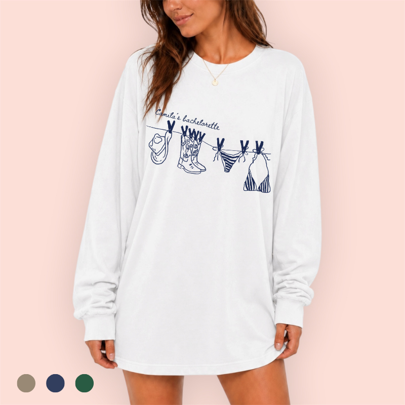 Playera manga larga oversize personalizada "Boots and Bikinis"