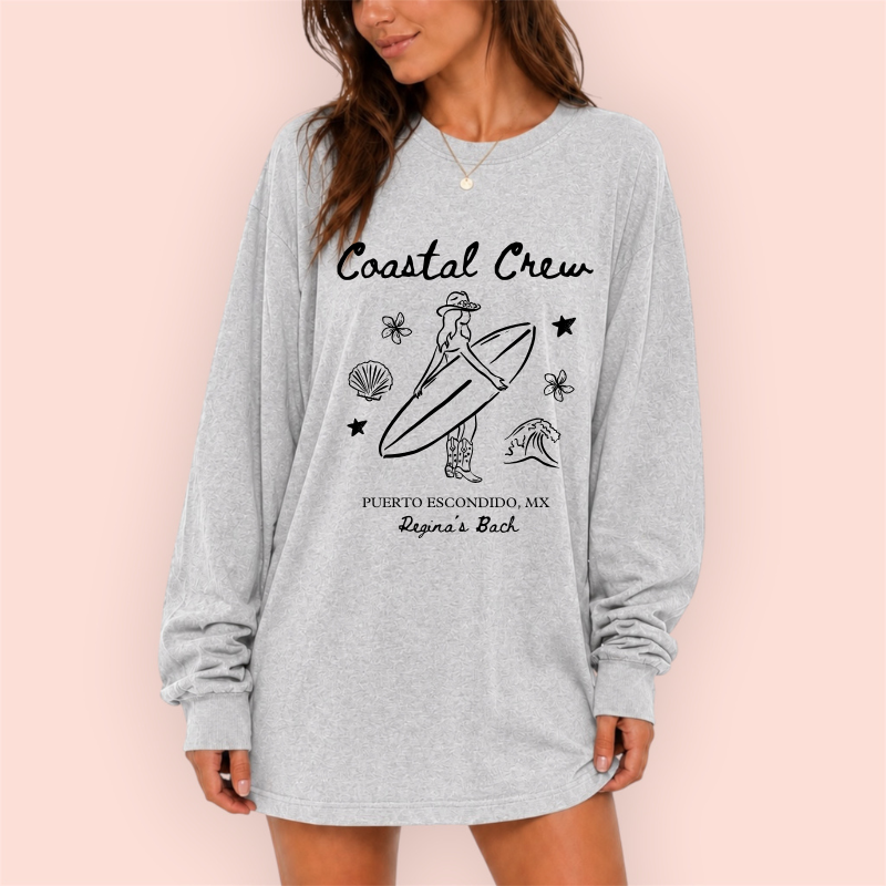 Playera manga larga oversize personalizada "coastal crew"
