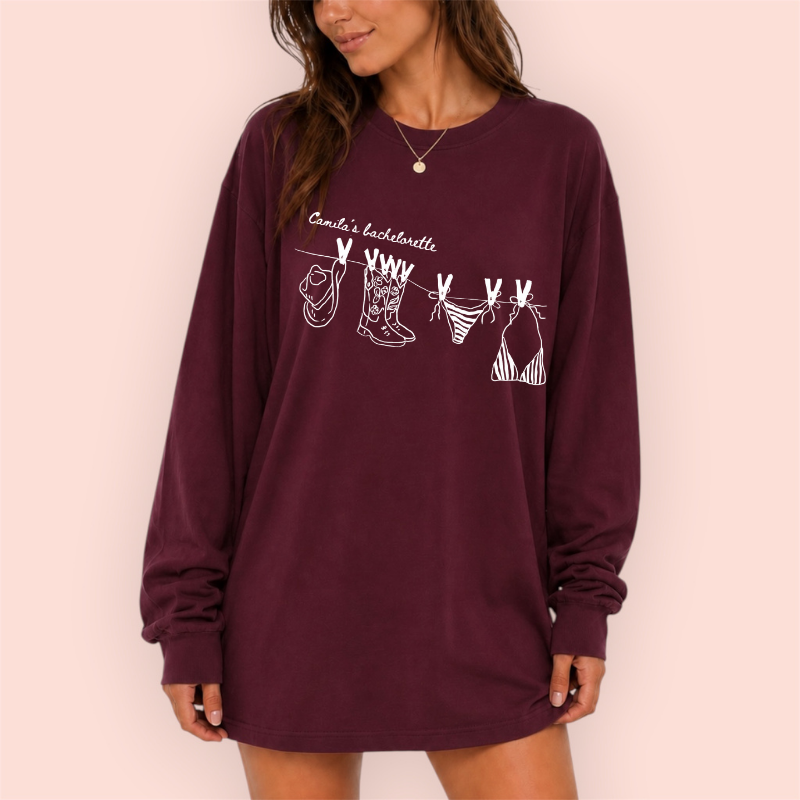 Playera manga larga oversize personalizada "Boots and Bikinis"