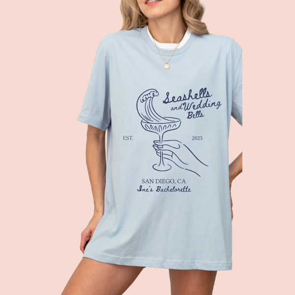 Playera oversize personalizada "seashells and wedding bells"