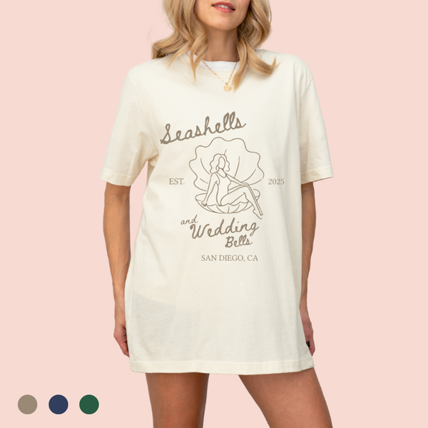 Playera oversize personalizada "seashells and wedding bells"