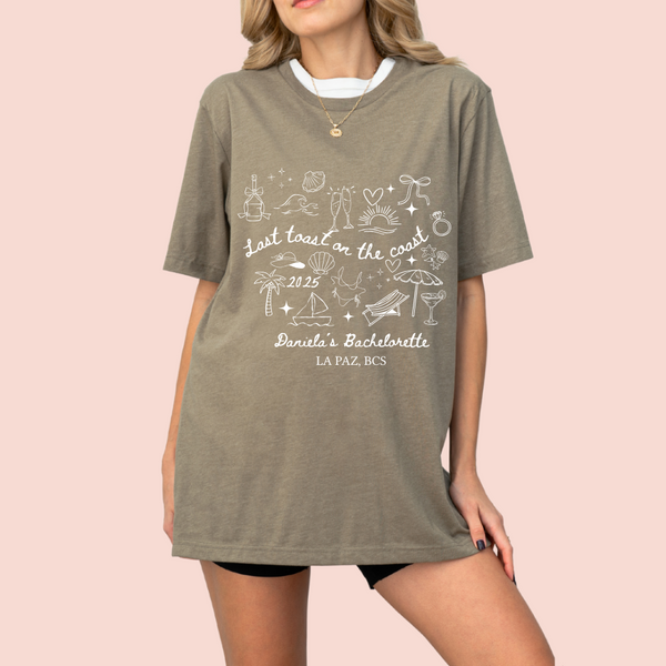 Playera oversize personalizada "last toast on the coast"