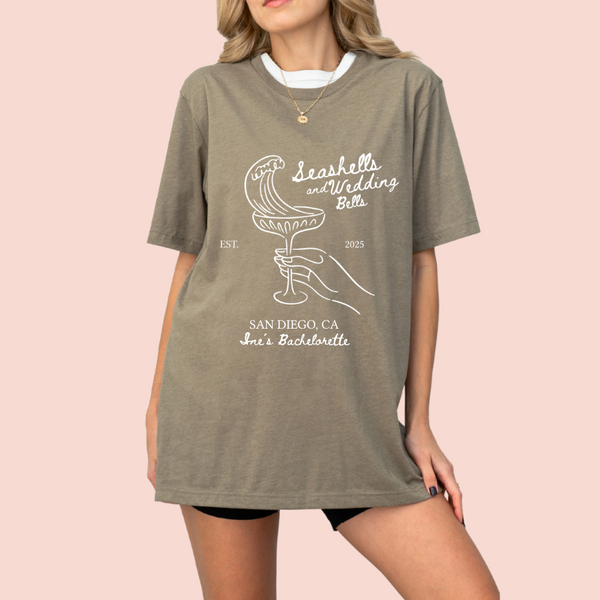 Playera oversize personalizada "seashells and wedding bells"