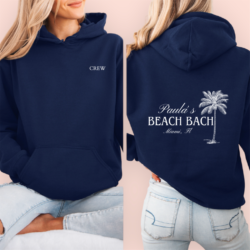 Sudadera azul marino personalizada "beach bach"