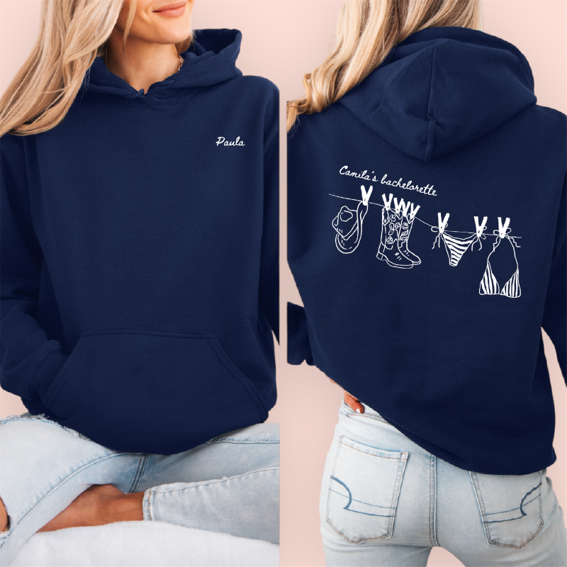 Sudadera azul marino personalizada "Boots and Bikinis"