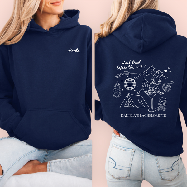 Sudadera azul marino personalizada "last trail before the rail"
