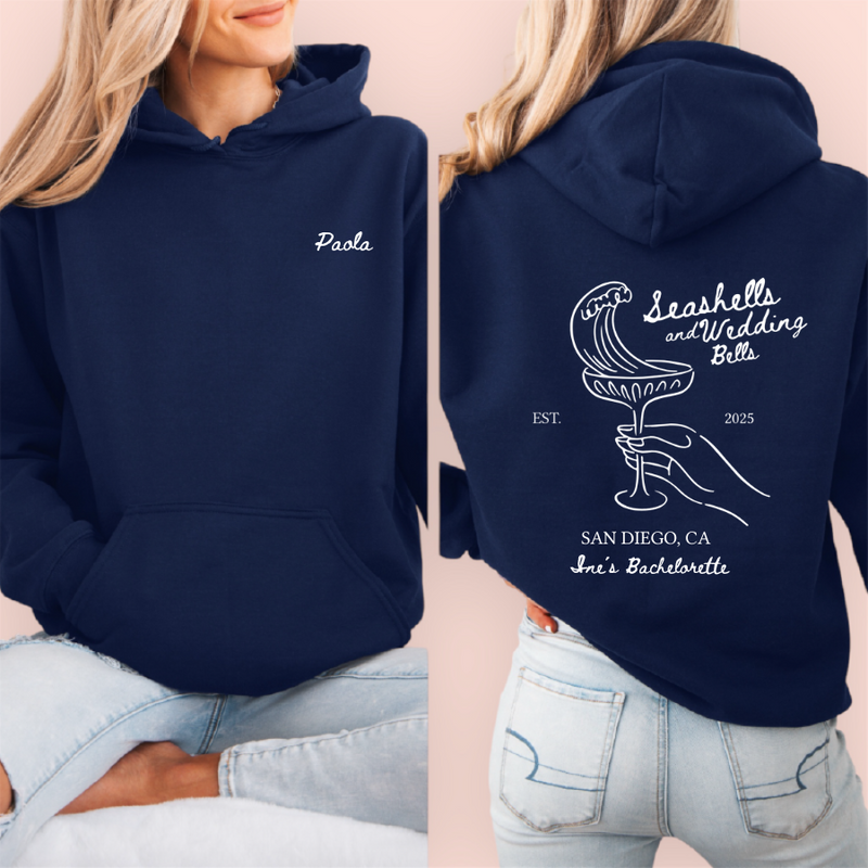 Sudadera azul personalizada "seashells and wedding bells"