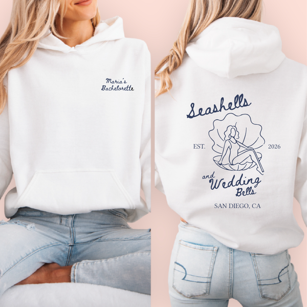 Sudadera blanca personalizada "seashells and wedding bells"