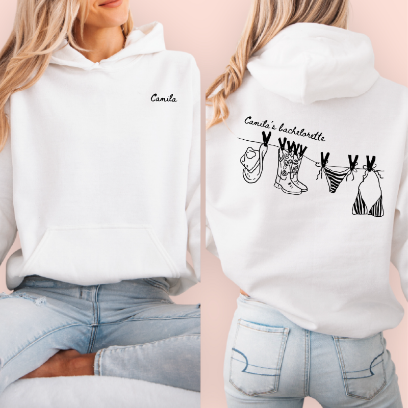 Sudadera blanca personalizada "Boots and Bikinis"