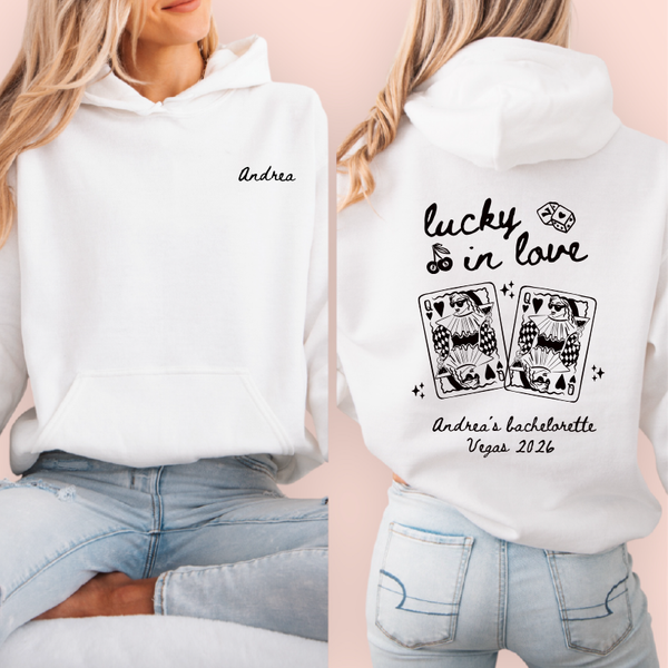 Sudadera blanca personalizada "lucky in love"