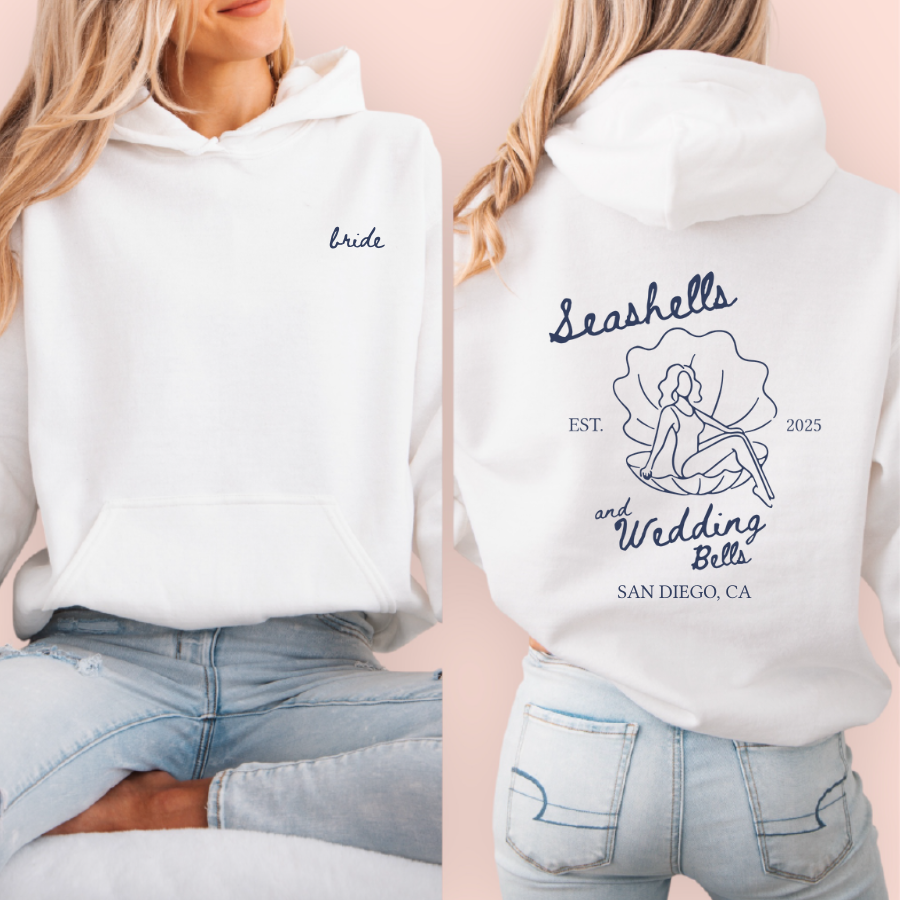 Sudadera blanca personalizada "seashells and wedding bells"