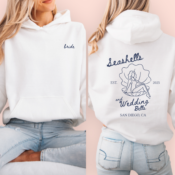 Sudadera blanca personalizada "seashells and wedding bells"