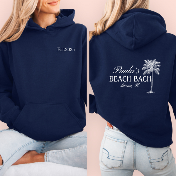 Sudadera azul marino personalizada "beach bach"