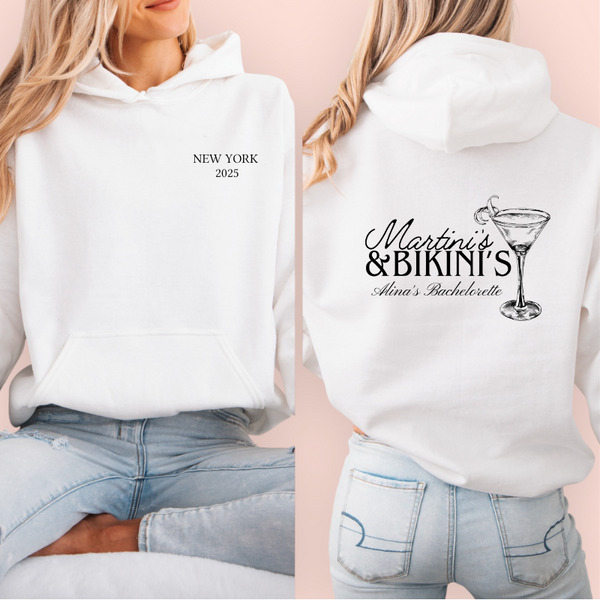 Sudadera blanca personalizada "martinis & bikinis"