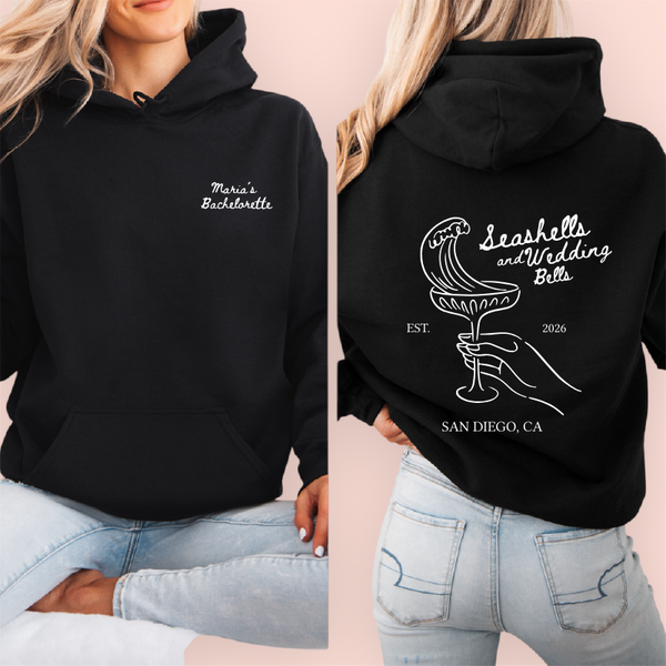 Sudadera negra personalizada "seashells and wedding bells"
