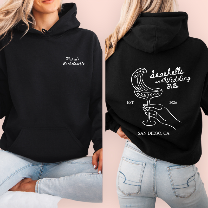 Sudadera negra personalizada "seashells and wedding bells"