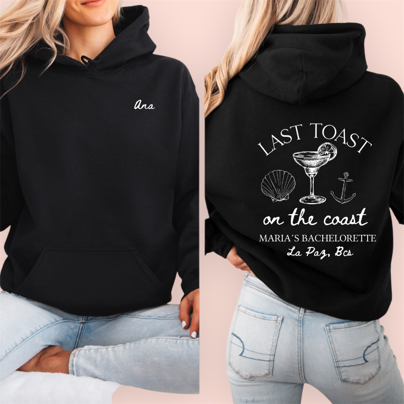 Sudadera negra personalizada "last toast on the coast"