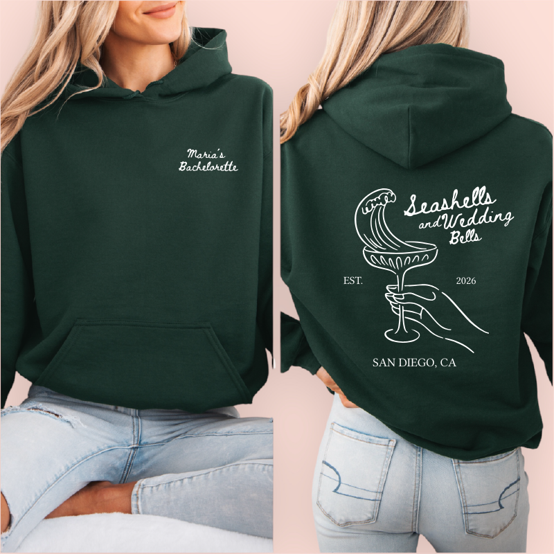 Sudadera verde personalizada "seashells and wedding bells"