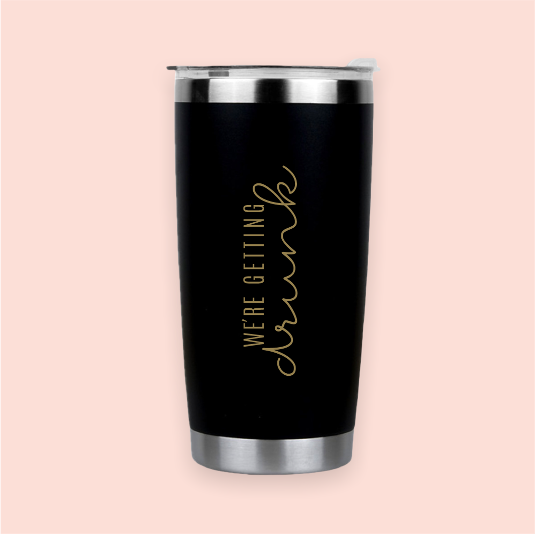 Vaso de acero negro "We´re getting drunk"