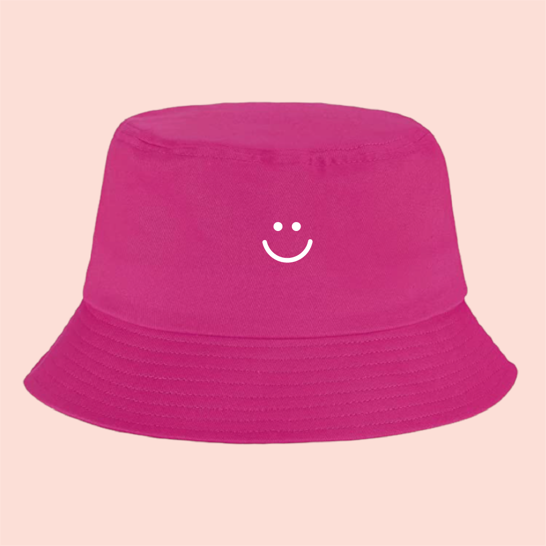 Bucket hat rosa happy face