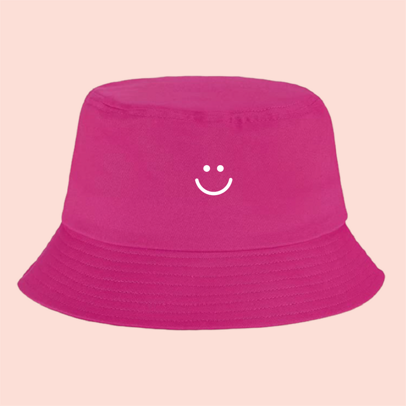 Bucket hat rosa happy face