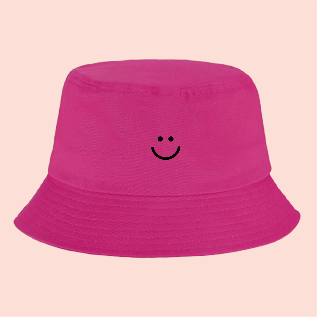 Bucket hat rosa happy face