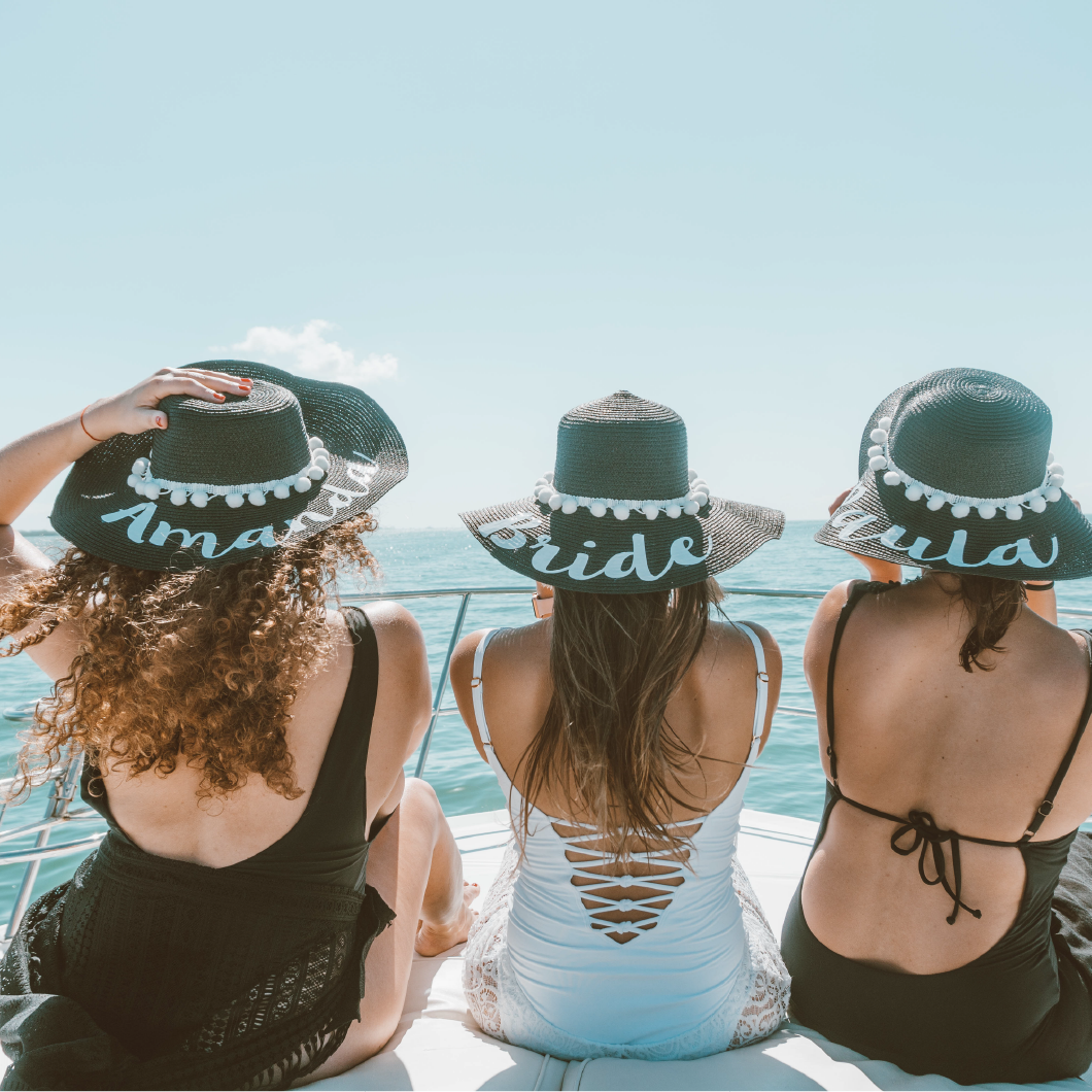 Sombrero playero negro personalizado texto blanco